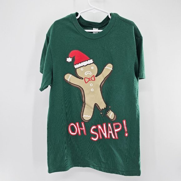 Oh Snap Graphic Tee Shirt AdultSmall Green Gingerbread Man Christmas Funny - Picture 1 of 4